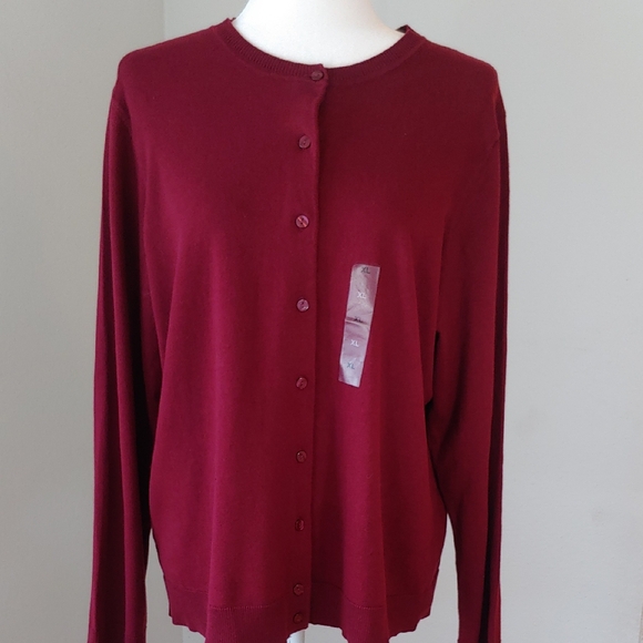 Karen Scott Sweaters - Karen Scott Women's Merlot Red Cardigan Long Sleeves Size XL NWT